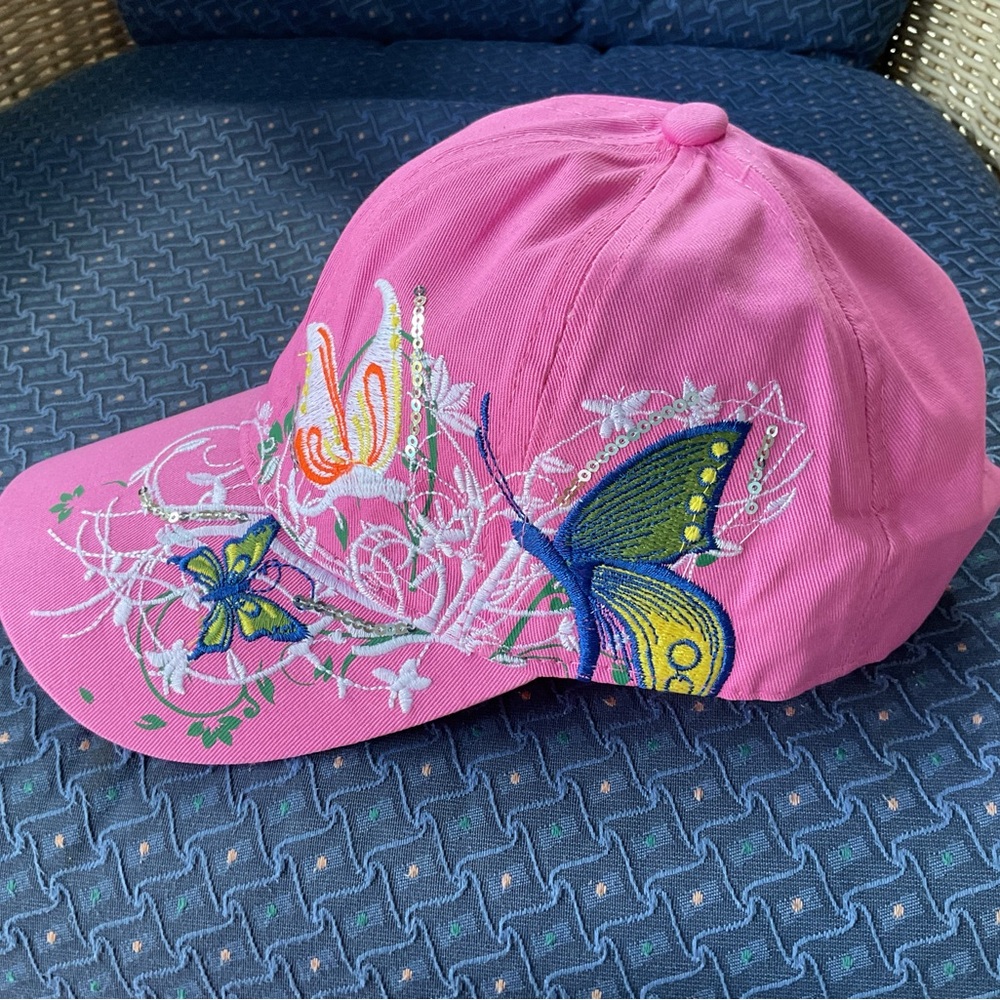 New, Flower & Butterfly Embroidered Floral Cap. Pink or white - Picture 5 of 13